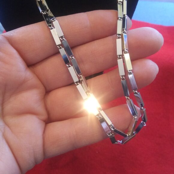 vintage Monet silver tone Modernist geometric  rectangle block links necklace - Picture 3 of 14